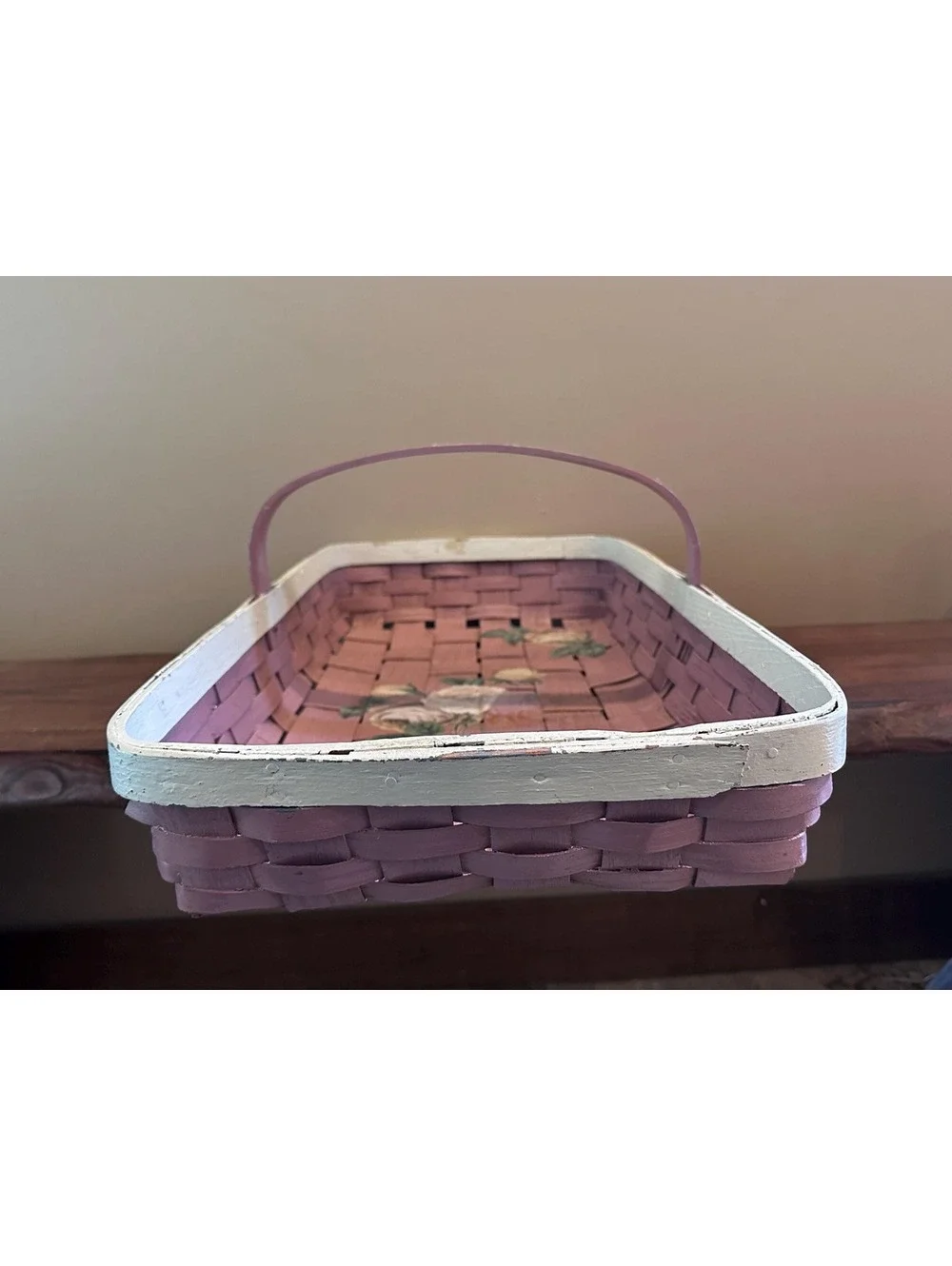 Vintage Mauve Flower Collecting Long Wooden Basket